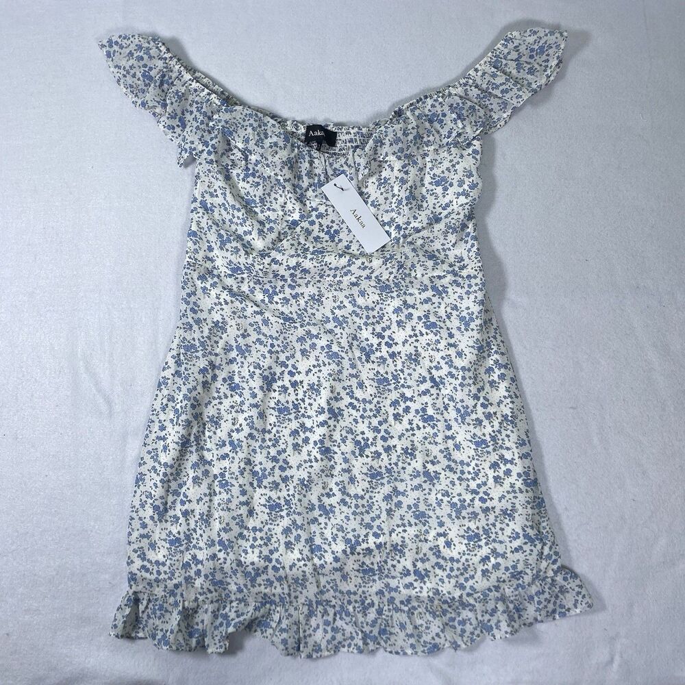 Anthropologie Aakaa Dress Womens Large Blue Floral Tiered Ruffle Boho New NWT
